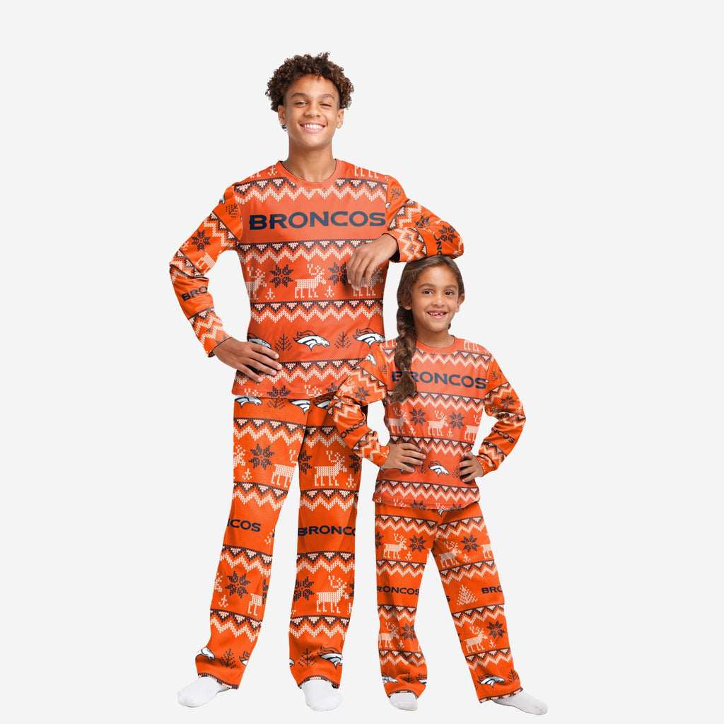 Denver Broncos Youth Ugly Pattern Family Holiday Pajamas FOCO 4 - FOCO.com