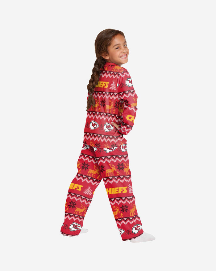 Kansas City Chiefs Youth Ugly Pattern Family Holiday Pajamas FOCO - FOCO.com