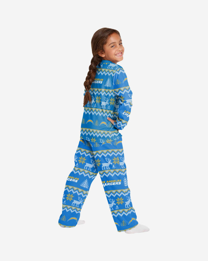 Los Angeles Chargers Youth Ugly Pattern Family Holiday Pajamas FOCO - FOCO.com