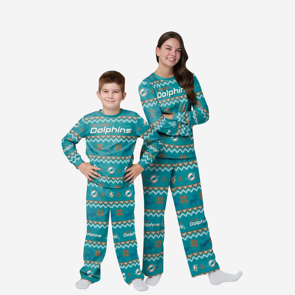 Miami Dolphins Youth Ugly Pattern Family Holiday Pajamas FOCO 4 - FOCO.com