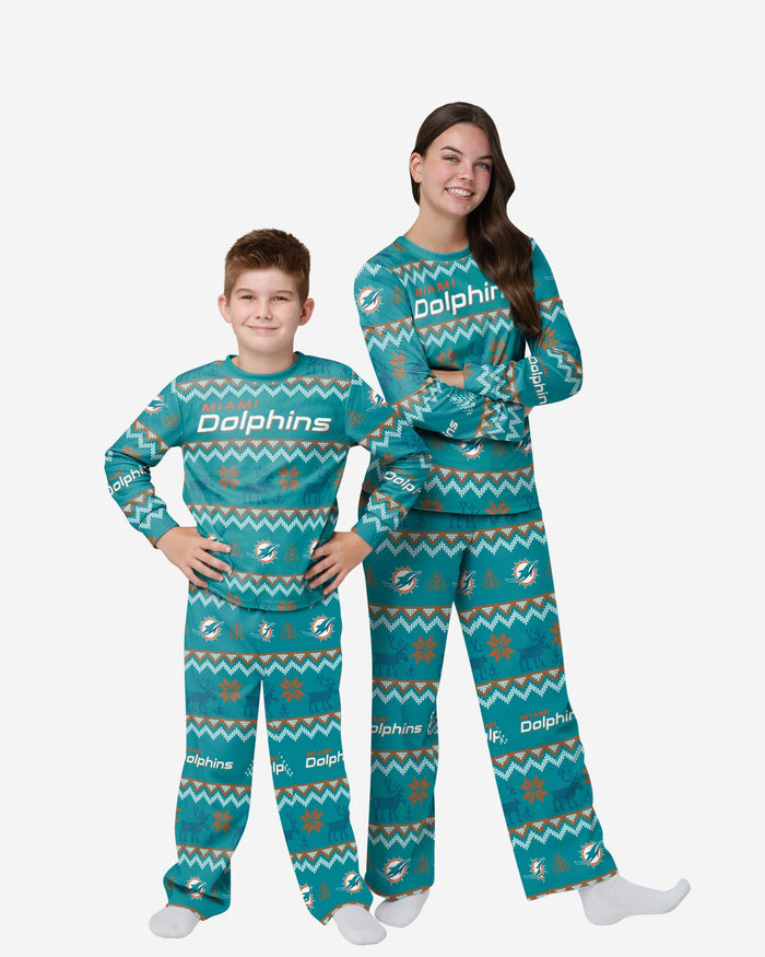 Miami Dolphins Youth Ugly Pattern Family Holiday Pajamas FOCO 4 - FOCO.com