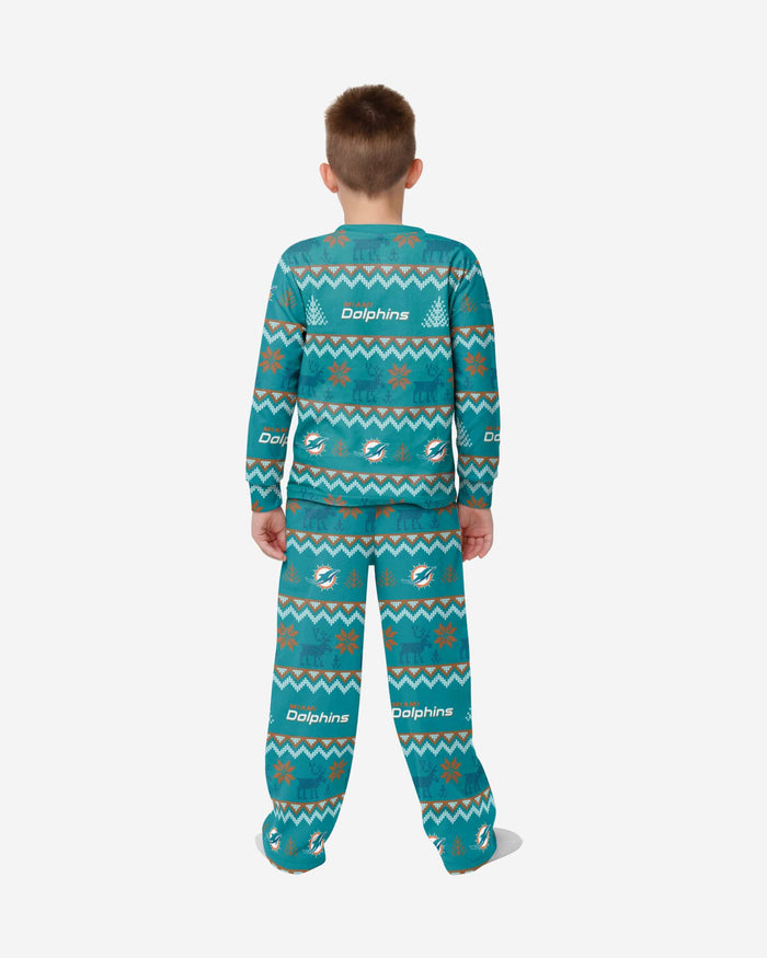 Miami Dolphins Youth Ugly Pattern Family Holiday Pajamas FOCO - FOCO.com