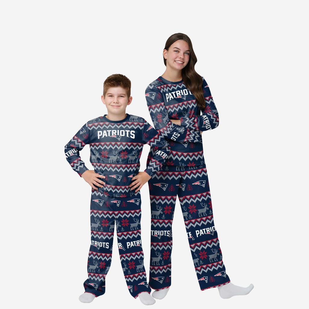 New England Patriots Youth Ugly Pattern Family Holiday Pajamas FOCO 4 - FOCO.com