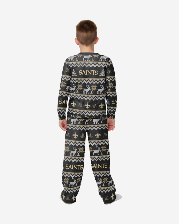 New Orleans Saints Youth Ugly Pattern Family Holiday Pajamas FOCO - FOCO.com