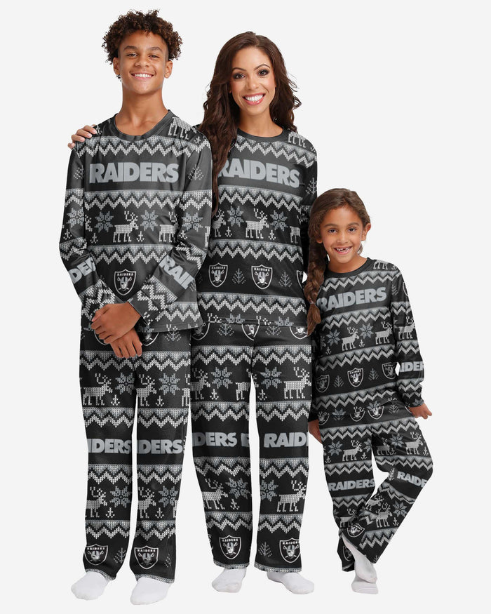 Las Vegas Raiders Youth Ugly Pattern Family Holiday Pajamas FOCO - FOCO.com