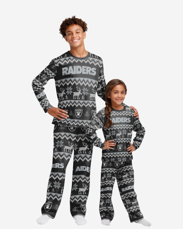 Las Vegas Raiders Youth Ugly Pattern Family Holiday Pajamas FOCO 4 - FOCO.com