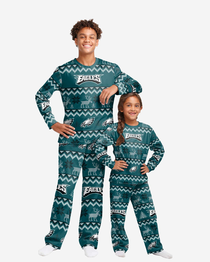 Philadelphia Eagles Youth Ugly Pattern Family Holiday Pajamas FOCO 4 - FOCO.com