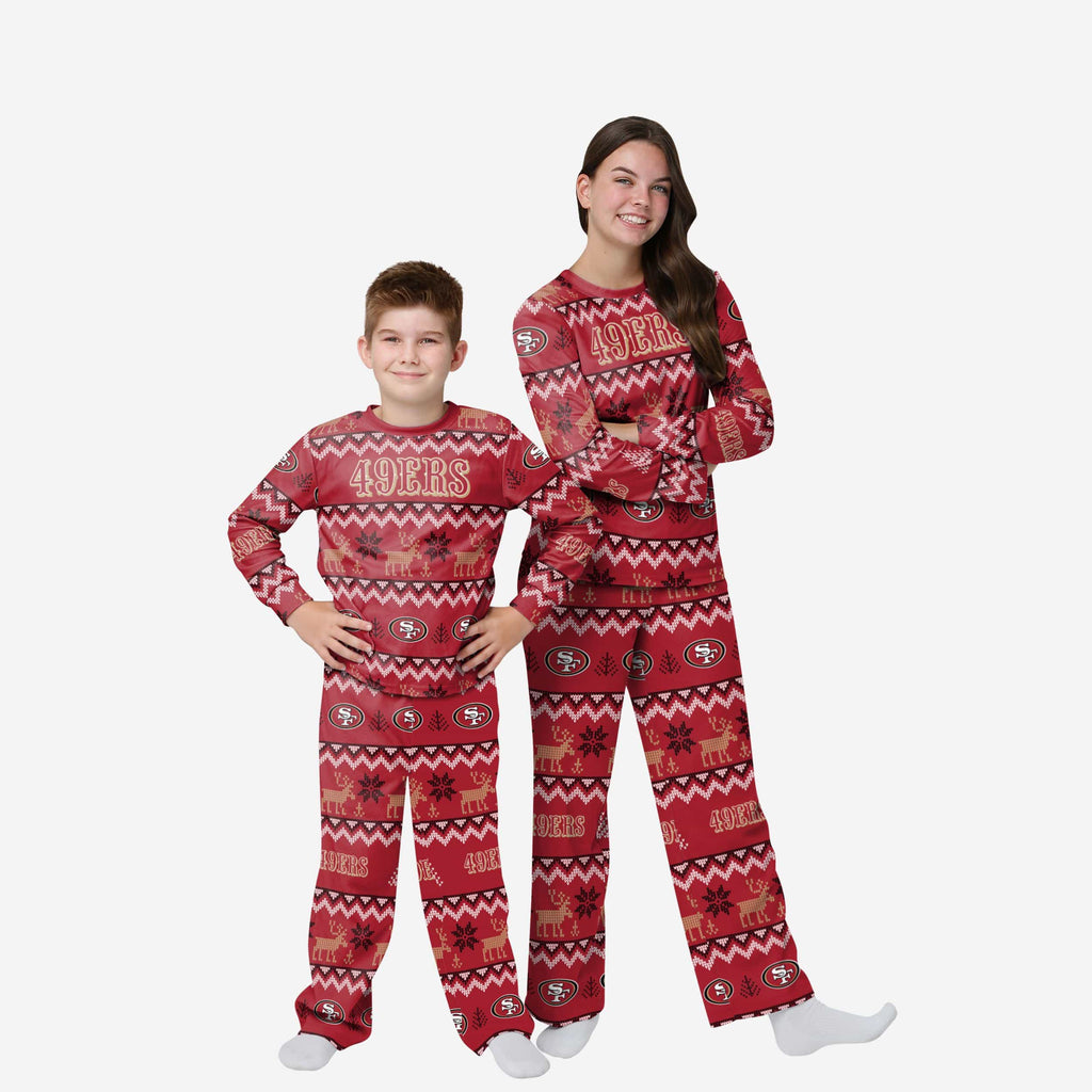 San Francisco 49ers Youth Ugly Pattern Family Holiday Pajamas FOCO 4 - FOCO.com