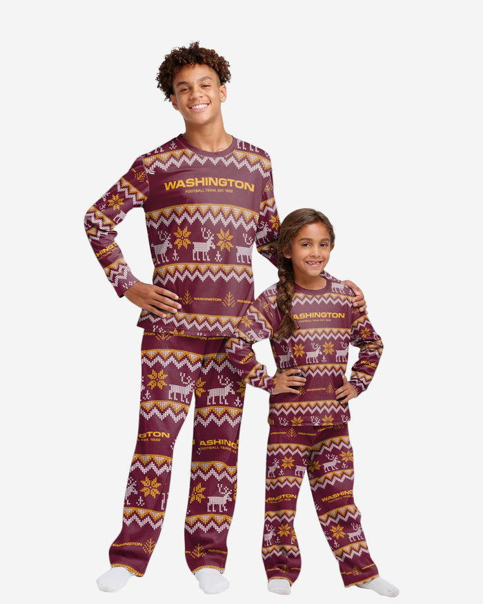 Washington Commanders Youth Ugly Pattern Family Holiday Pajamas FOCO 4 - FOCO.com