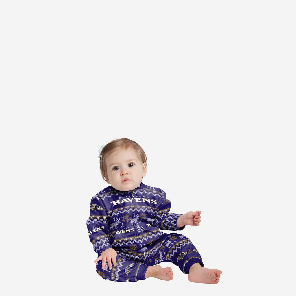 Baltimore Ravens Infant Ugly Pattern Family Holiday Pajamas FOCO 12 mo - FOCO.com