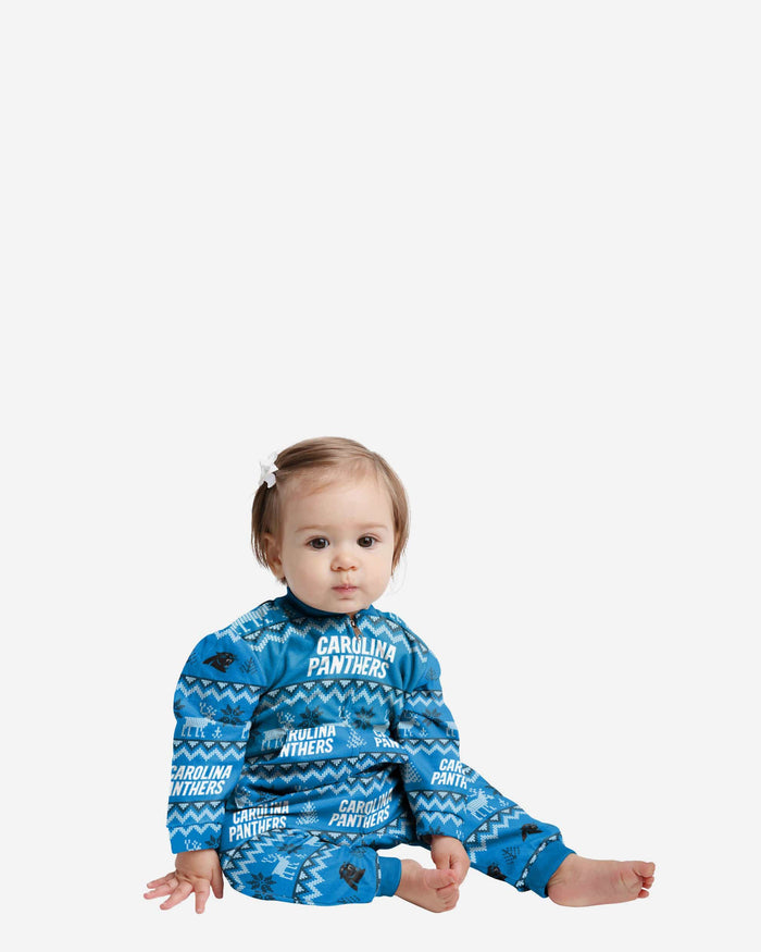 Carolina Panthers Infant Ugly Pattern Family Holiday Pajamas FOCO 12 mo - FOCO.com