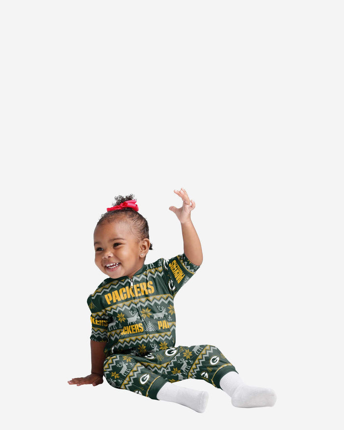 Green Bay Packers Infant Ugly Pattern Family Holiday Pajamas FOCO 12 mo - FOCO.com