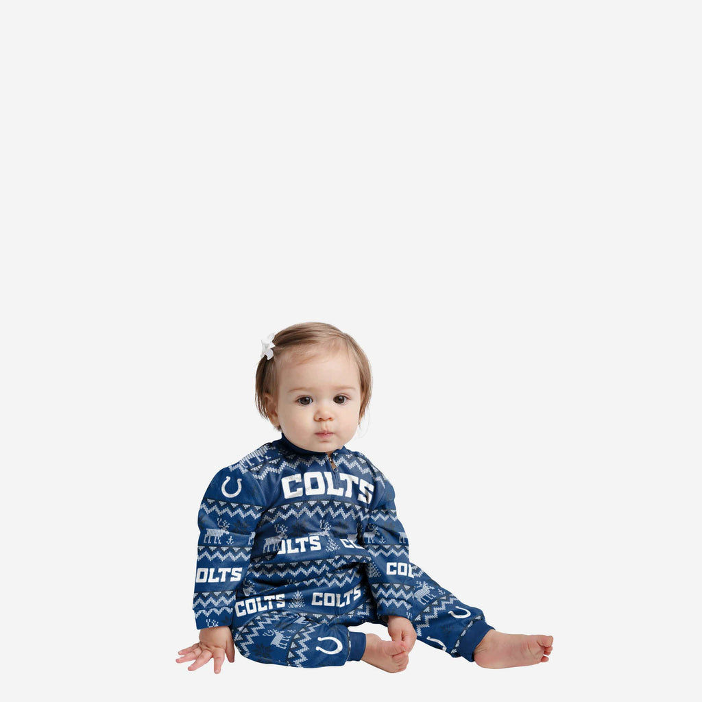 Indianapolis Colts Infant Ugly Pattern Family Holiday Pajamas FOCO 12 mo - FOCO.com