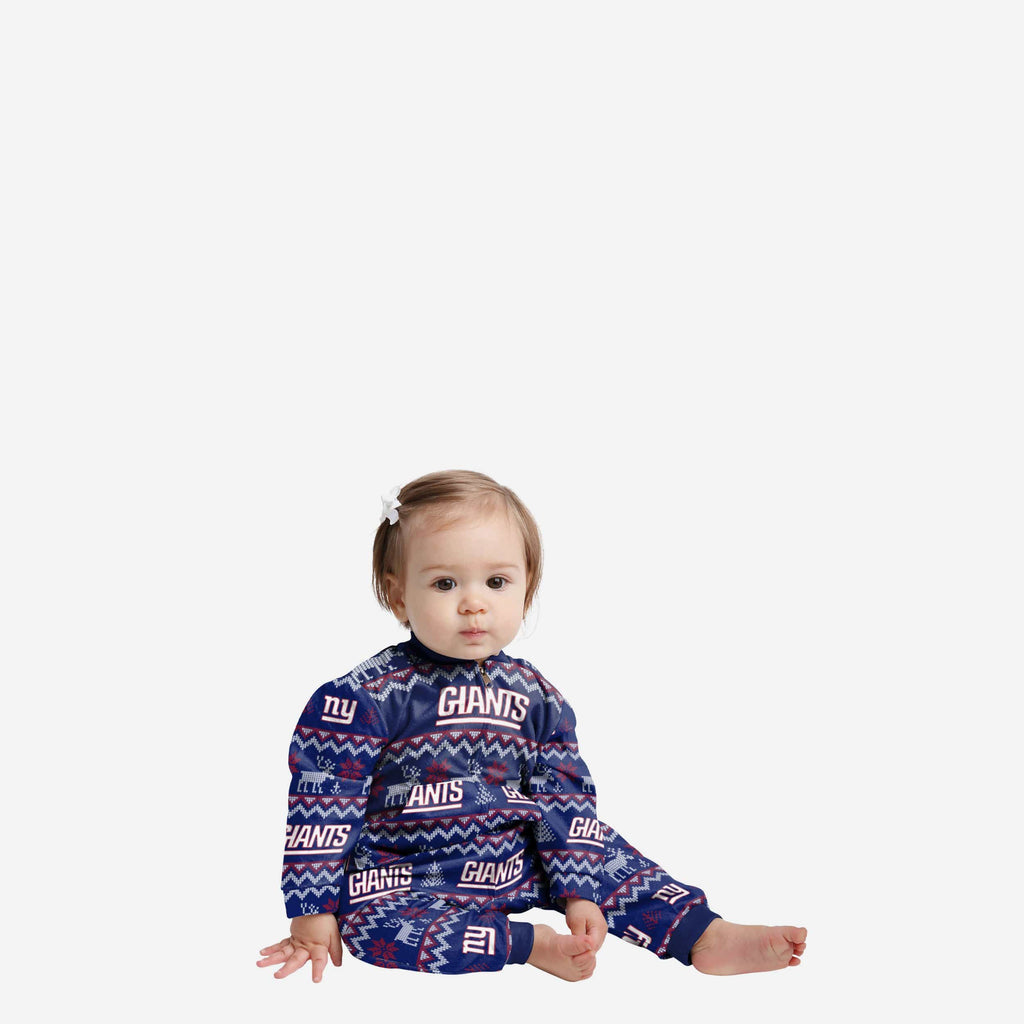 New York Giants Infant Ugly Pattern Family Holiday Pajamas FOCO 12 mo - FOCO.com