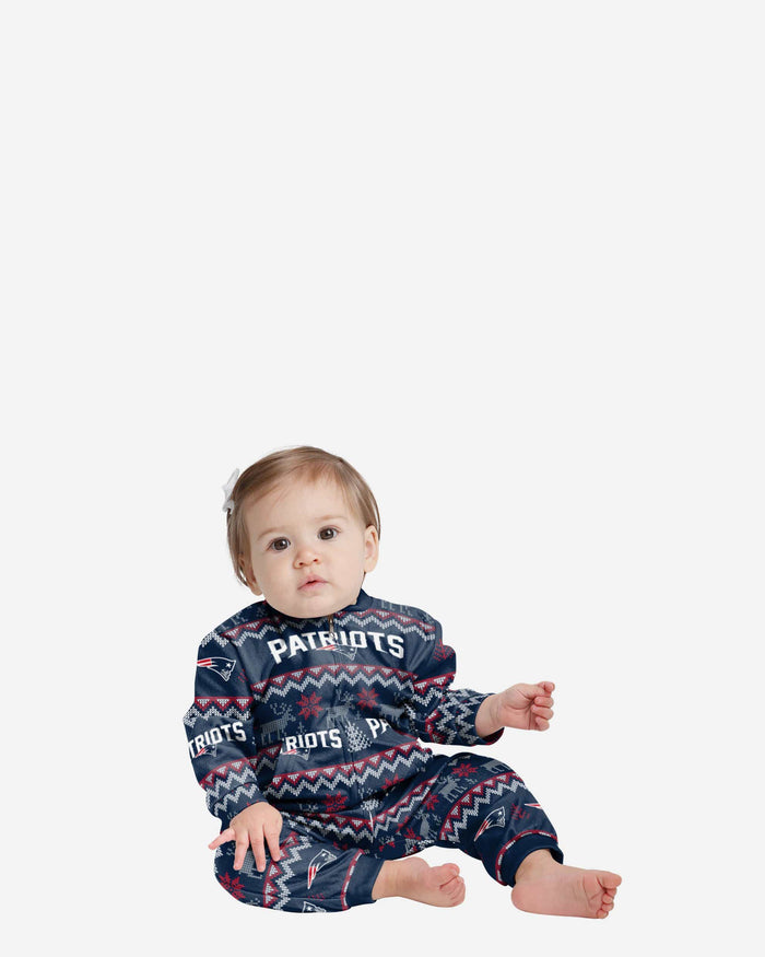 New England Patriots Infant Ugly Pattern Family Holiday Pajamas FOCO 12 mo - FOCO.com