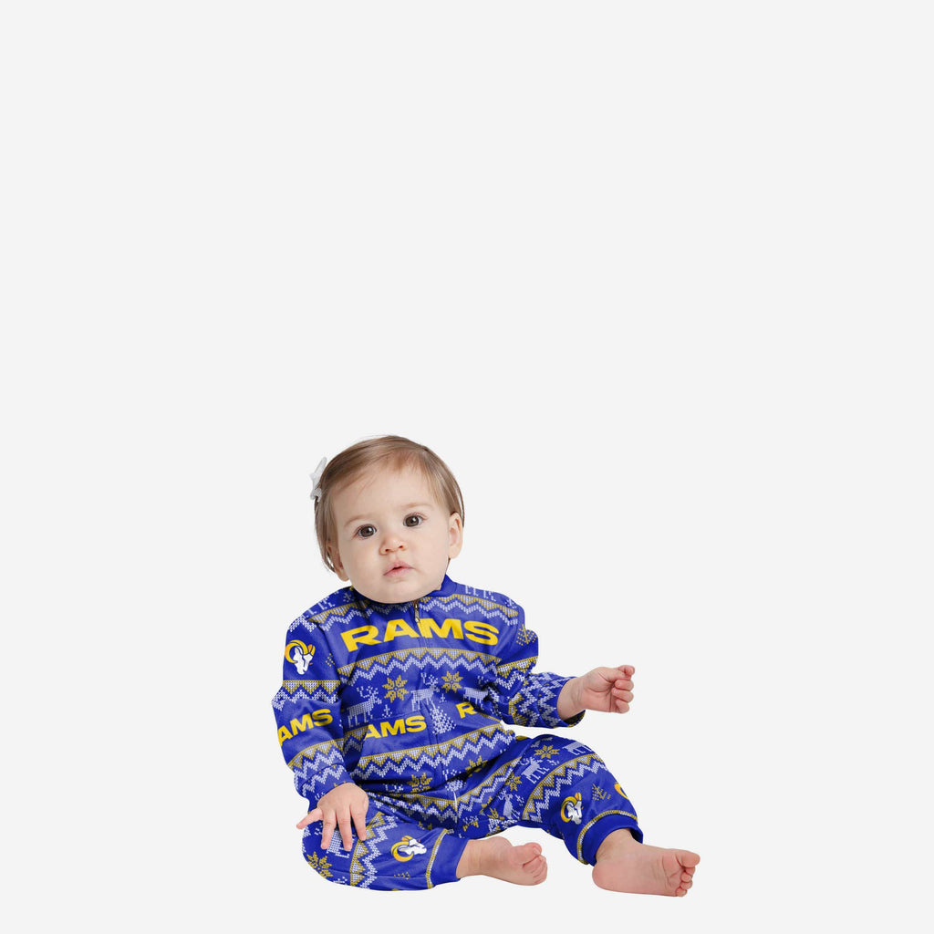 Los Angeles Rams Infant Ugly Pattern Family Holiday Pajamas FOCO 12 mo - FOCO.com
