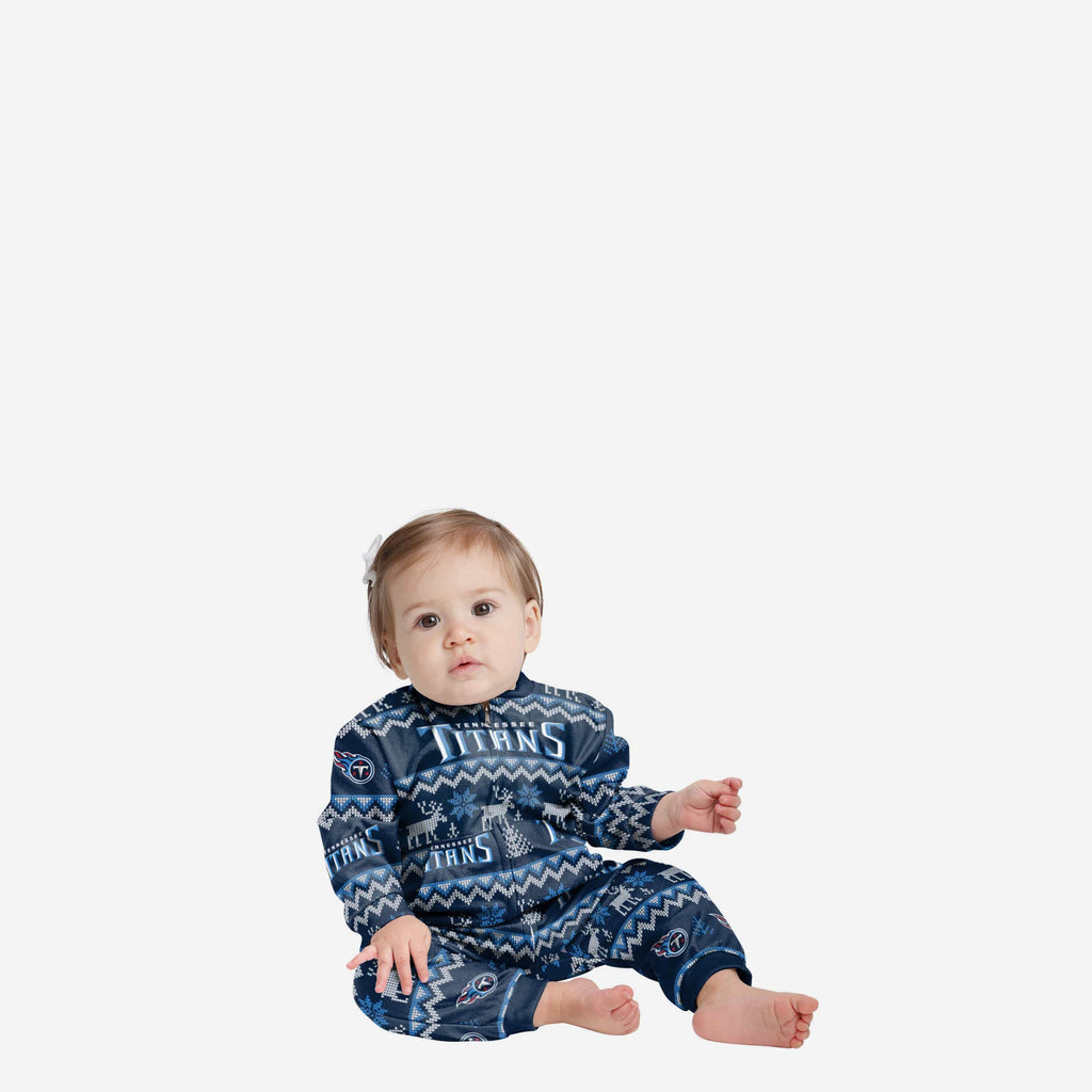 Tennessee Titans Infant Ugly Pattern Family Holiday Pajamas FOCO 12 mo - FOCO.com