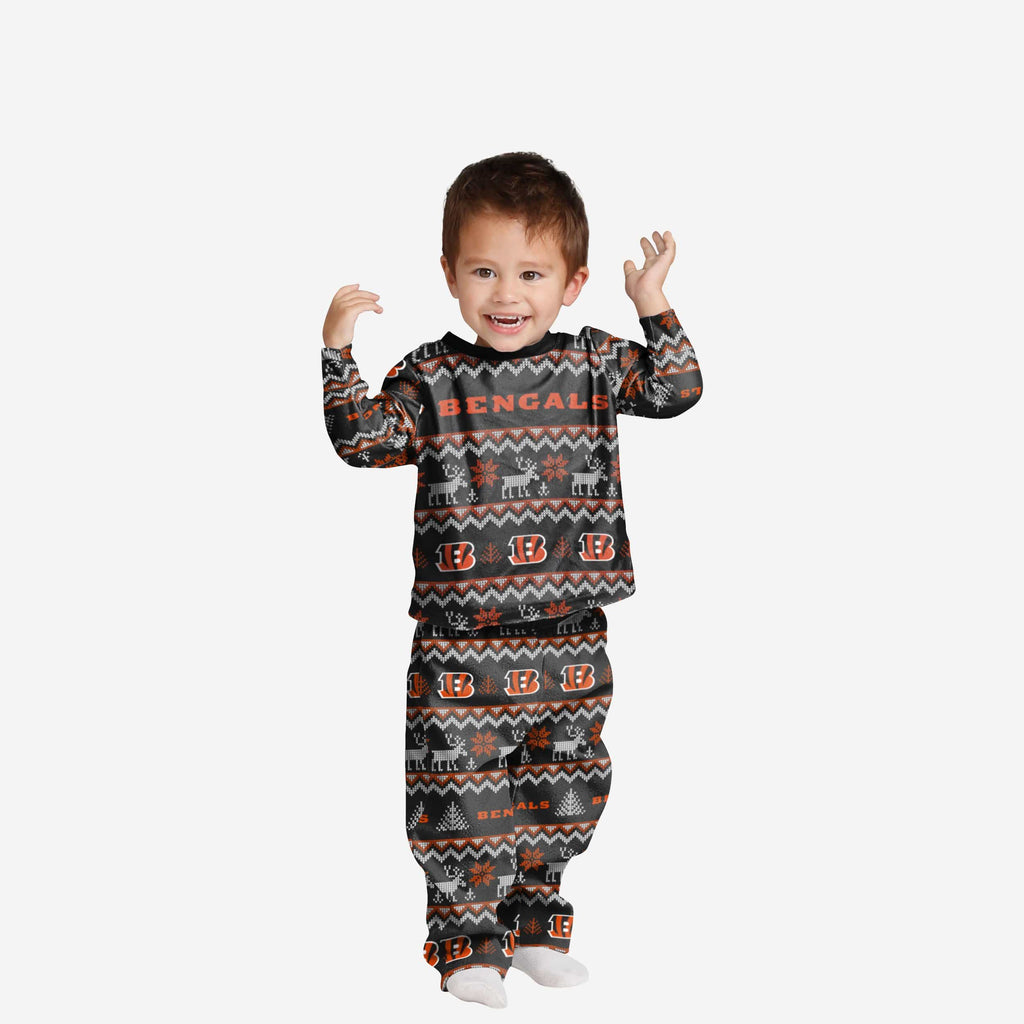 Cincinnati Bengals Toddler Ugly Pattern Family Holiday Pajamas FOCO 2T - FOCO.com