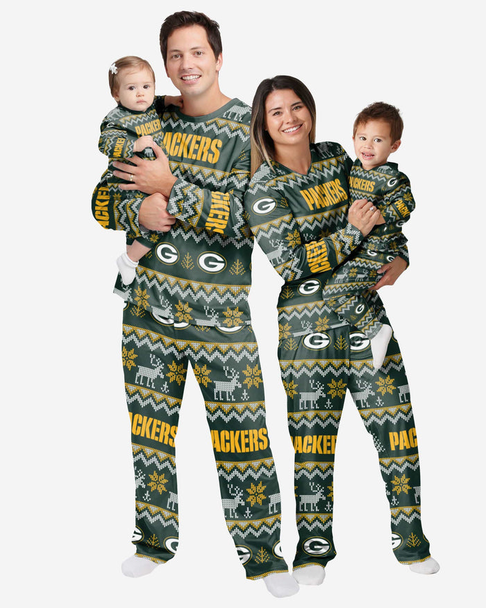 Green Bay Packers Toddler Ugly Pattern Family Holiday Pajamas FOCO - FOCO.com