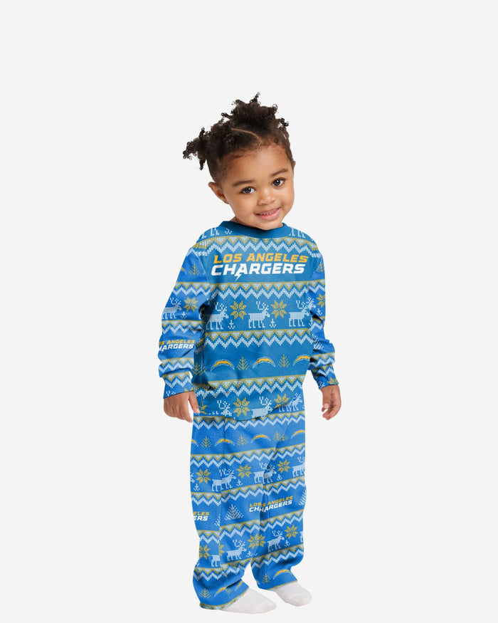 Los Angeles Chargers Toddler Ugly Pattern Family Holiday Pajamas FOCO 2T - FOCO.com