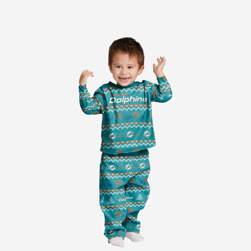 Miami Dolphins Toddler Ugly Pattern Family Holiday Pajamas FOCO 2T - FOCO.com