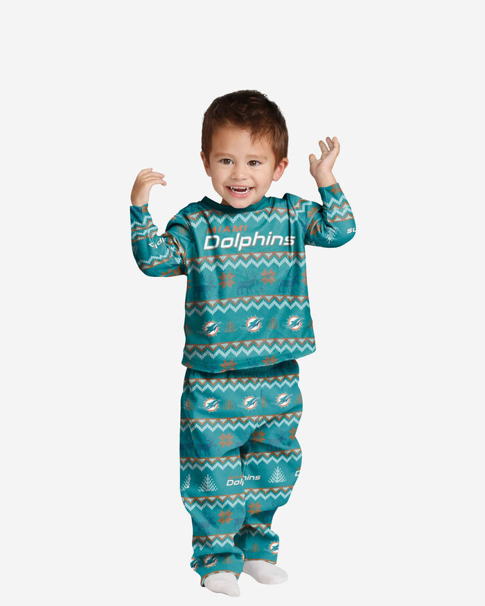 Miami Dolphins Toddler Ugly Pattern Family Holiday Pajamas FOCO 2T - FOCO.com