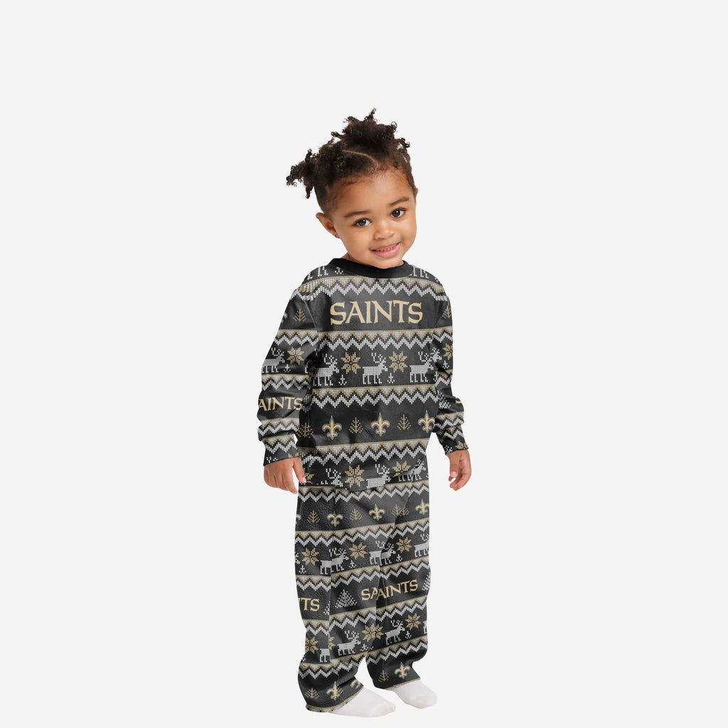 New Orleans Saints Toddler Ugly Pattern Family Holiday Pajamas FOCO 2T - FOCO.com