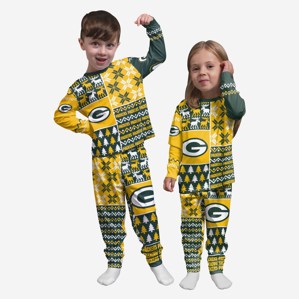 Green Bay Packers Toddler Busy Block Family Holiday Pajamas FOCO 2T - FOCO.com