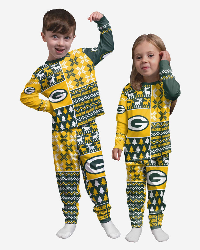 Green Bay Packers Toddler Busy Block Family Holiday Pajamas FOCO 2T - FOCO.com