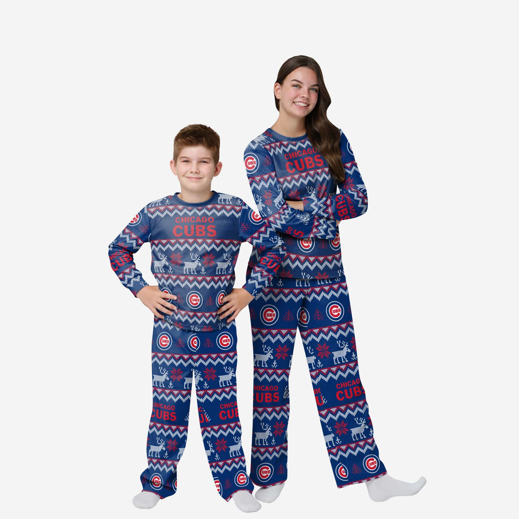 Chicago Cubs Youth Ugly Pattern Family Holiday Pajamas FOCO 4 - FOCO.com