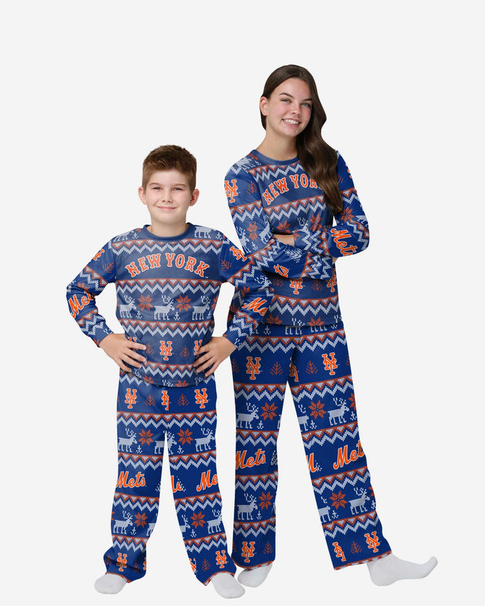 New York Mets Youth Ugly Pattern Family Holiday Pajamas FOCO 4 - FOCO.com