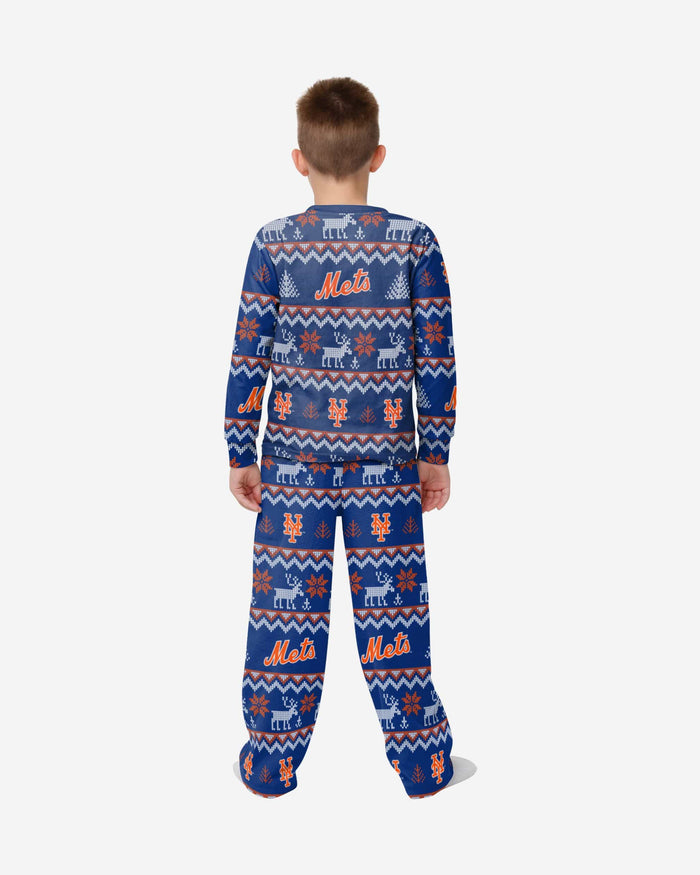 New York Mets Youth Ugly Pattern Family Holiday Pajamas FOCO - FOCO.com