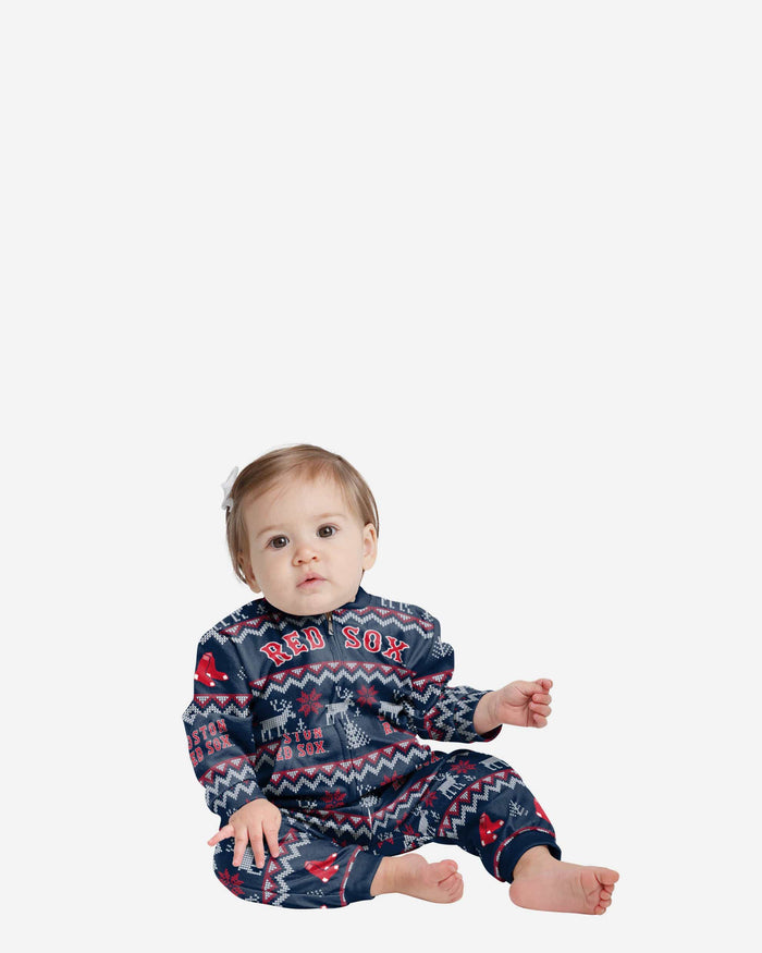 Boston Red Sox Infant Ugly Pattern Family Holiday Pajamas FOCO 12 mo - FOCO.com