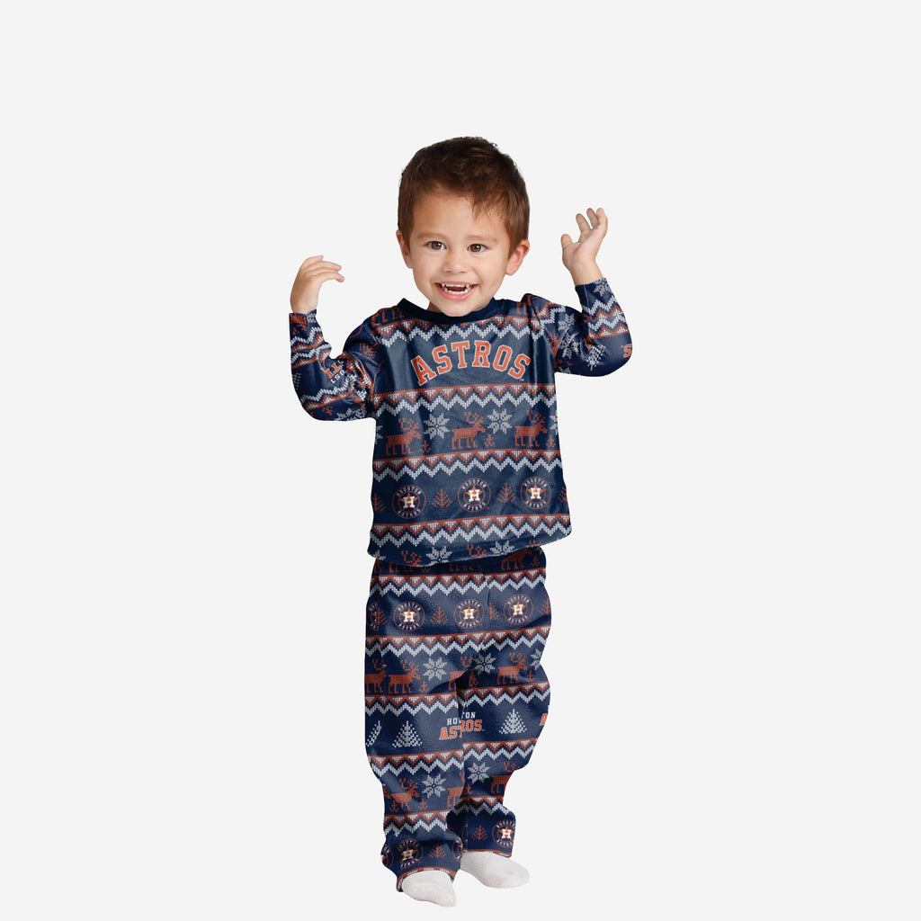 Houston Astros Toddler Ugly Pattern Family Holiday Pajamas FOCO 2T - FOCO.com