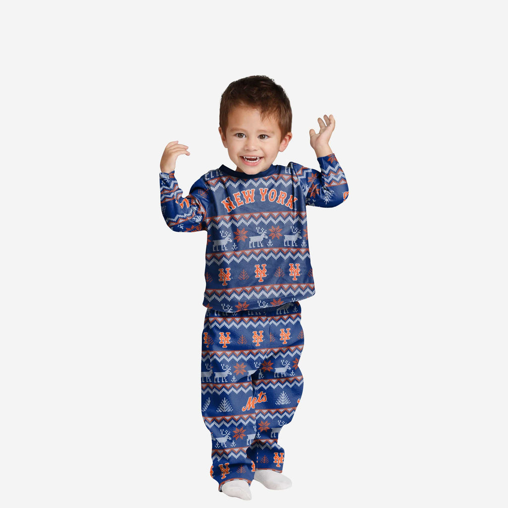 New York Mets Toddler Ugly Pattern Family Holiday Pajamas FOCO 2T - FOCO.com