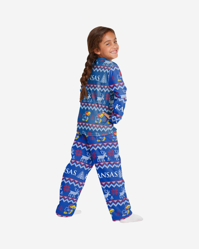 Kansas Jayhawks Youth Ugly Pattern Family Holiday Pajamas FOCO - FOCO.com