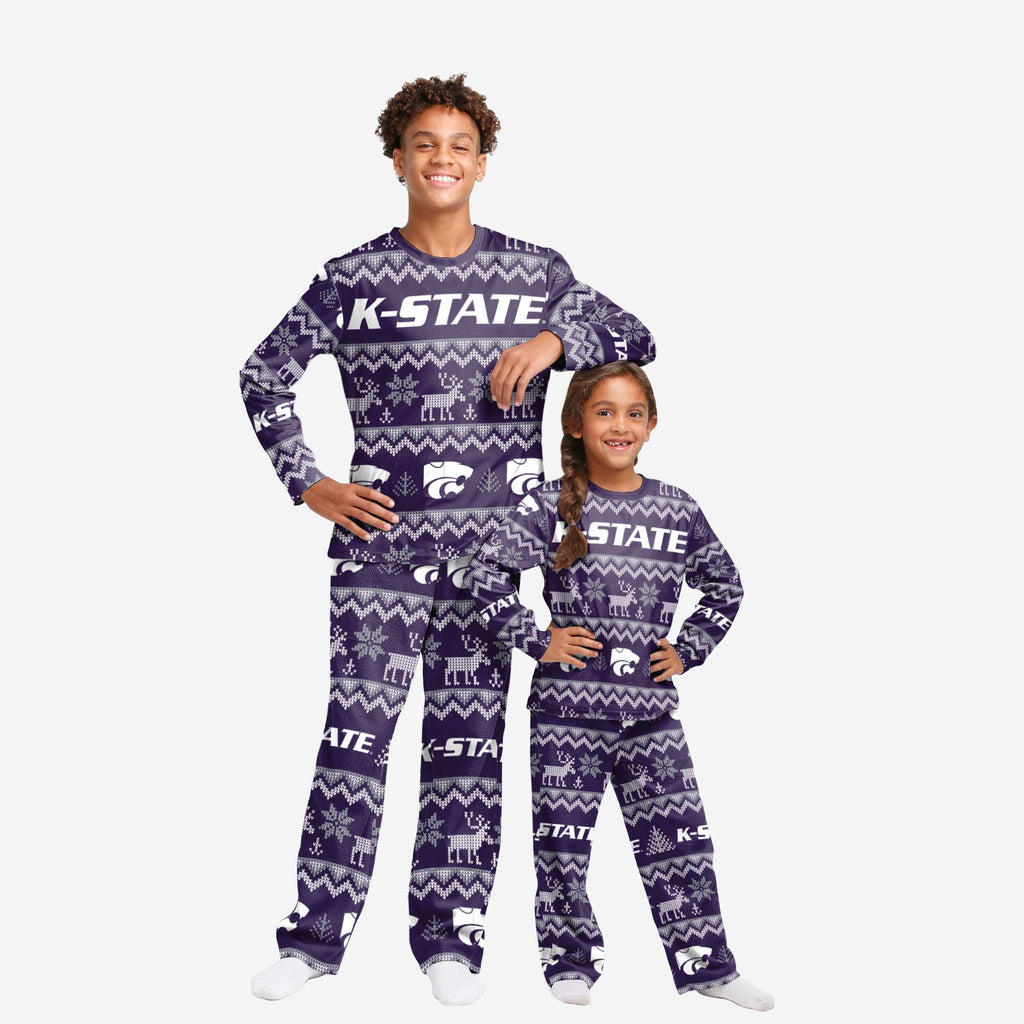 Kansas State Wildcats Youth Ugly Pattern Family Holiday Pajamas FOCO 4 - FOCO.com