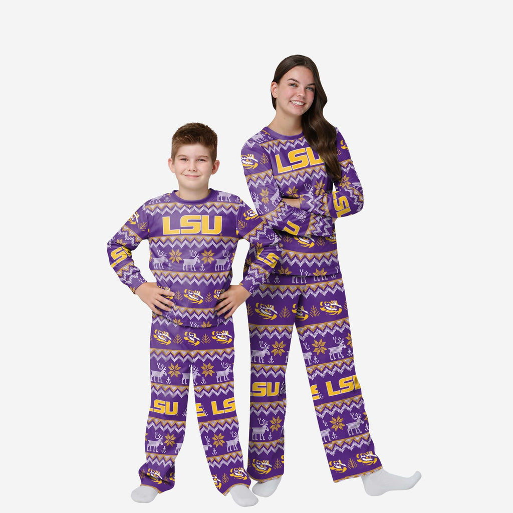 LSU Tigers Youth Ugly Pattern Family Holiday Pajamas FOCO 4 - FOCO.com