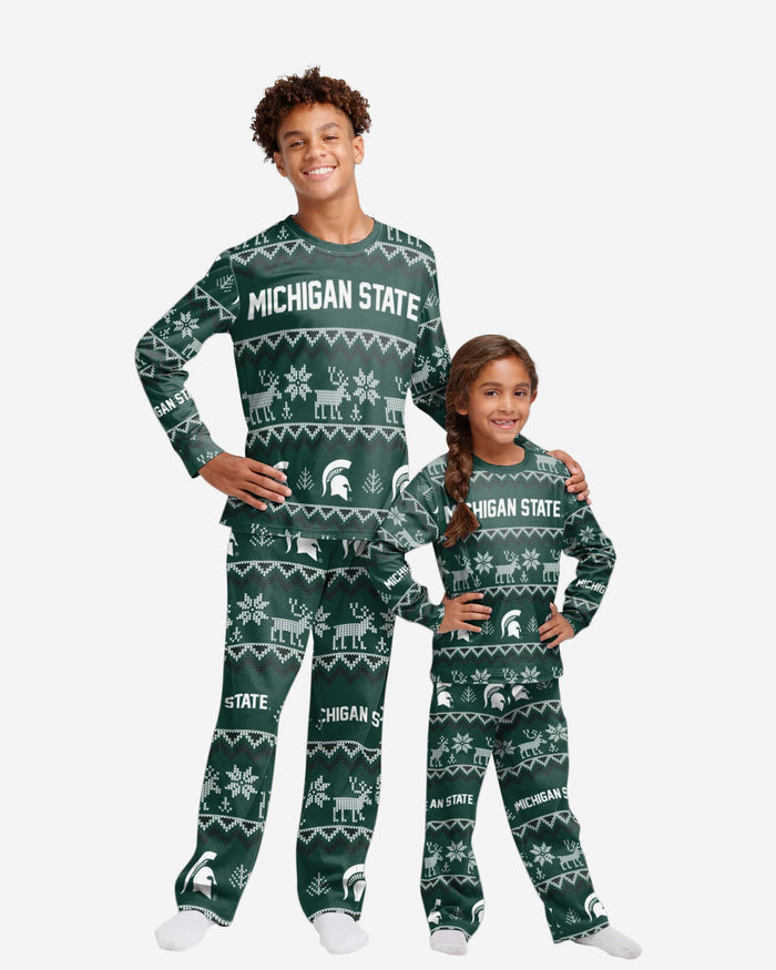 Michigan State Spartans Youth Ugly Pattern Family Holiday Pajamas FOCO 4 - FOCO.com