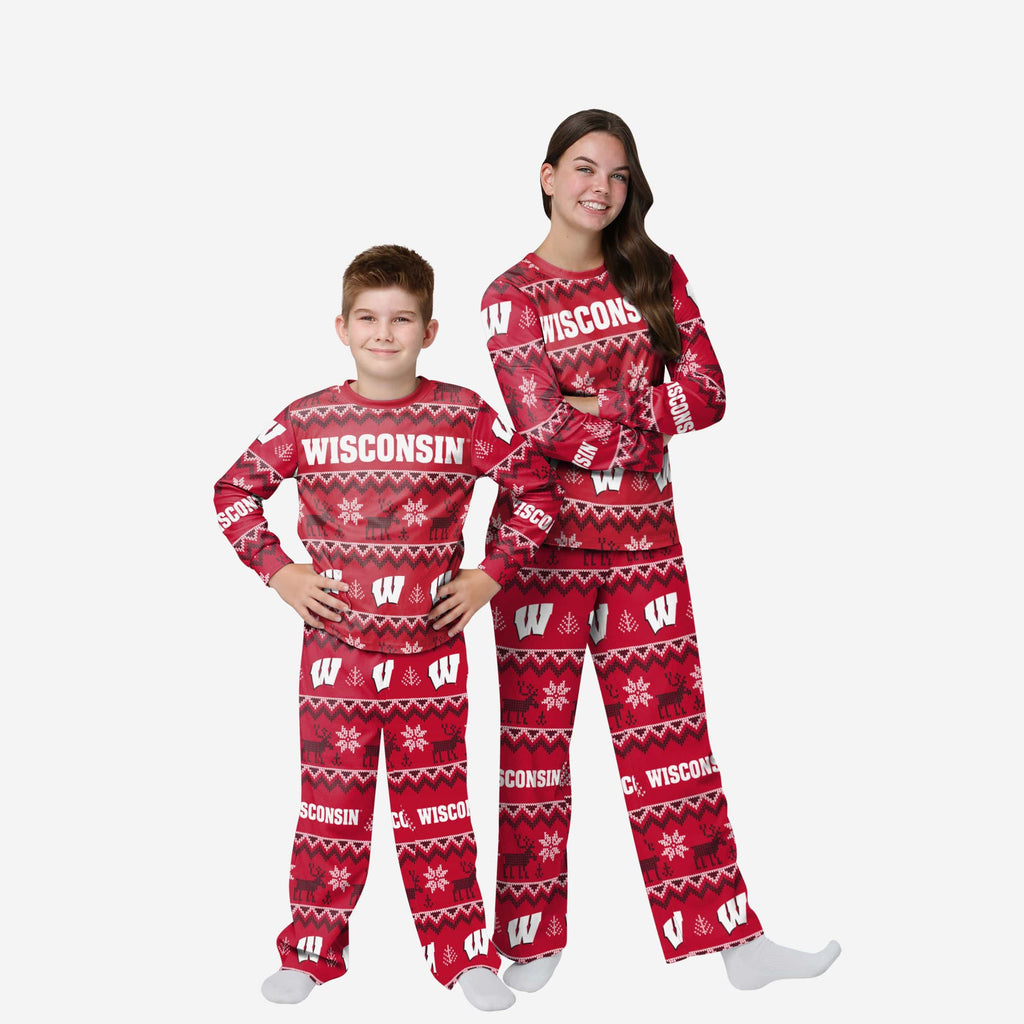 Wisconsin Badgers Youth Ugly Pattern Family Holiday Pajamas FOCO 4 - FOCO.com