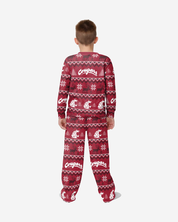 Washington State Cougars Youth Ugly Pattern Family Holiday Pajamas FOCO - FOCO.com