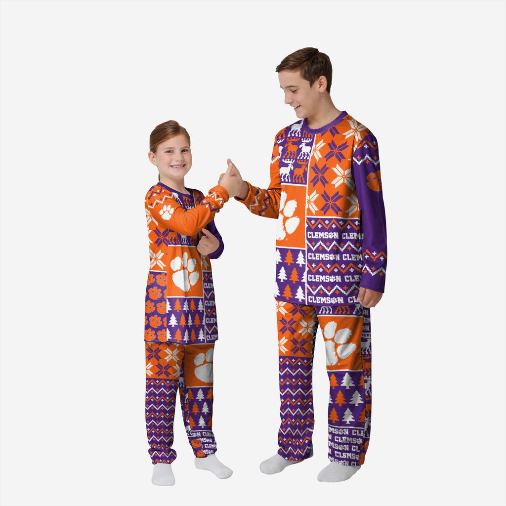 Clemson Tigers Youth Busy Block Family Holiday Pajamas FOCO 4 - FOCO.com