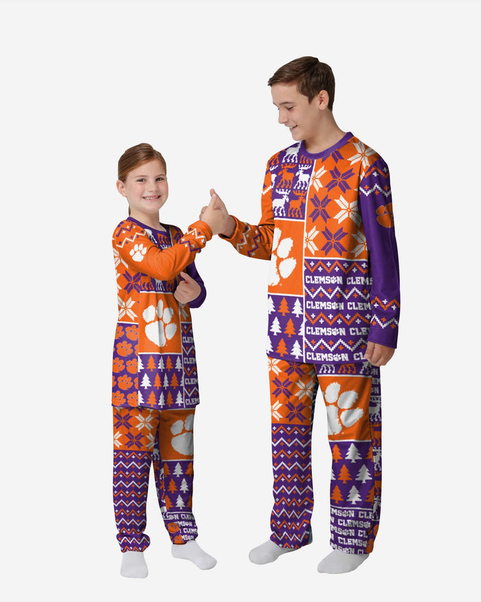 Clemson Tigers Youth Busy Block Family Holiday Pajamas FOCO 4 - FOCO.com