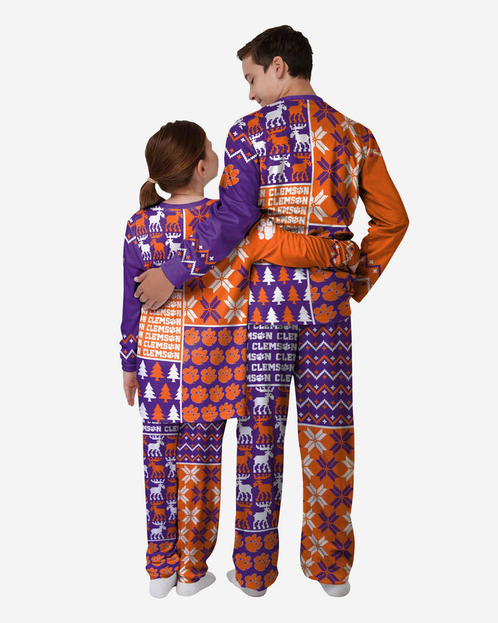 Clemson Tigers Youth Busy Block Family Holiday Pajamas FOCO - FOCO.com