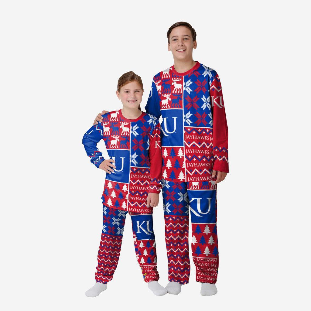 Kansas Jayhawks Youth Busy Block Family Holiday Pajamas FOCO 4 - FOCO.com