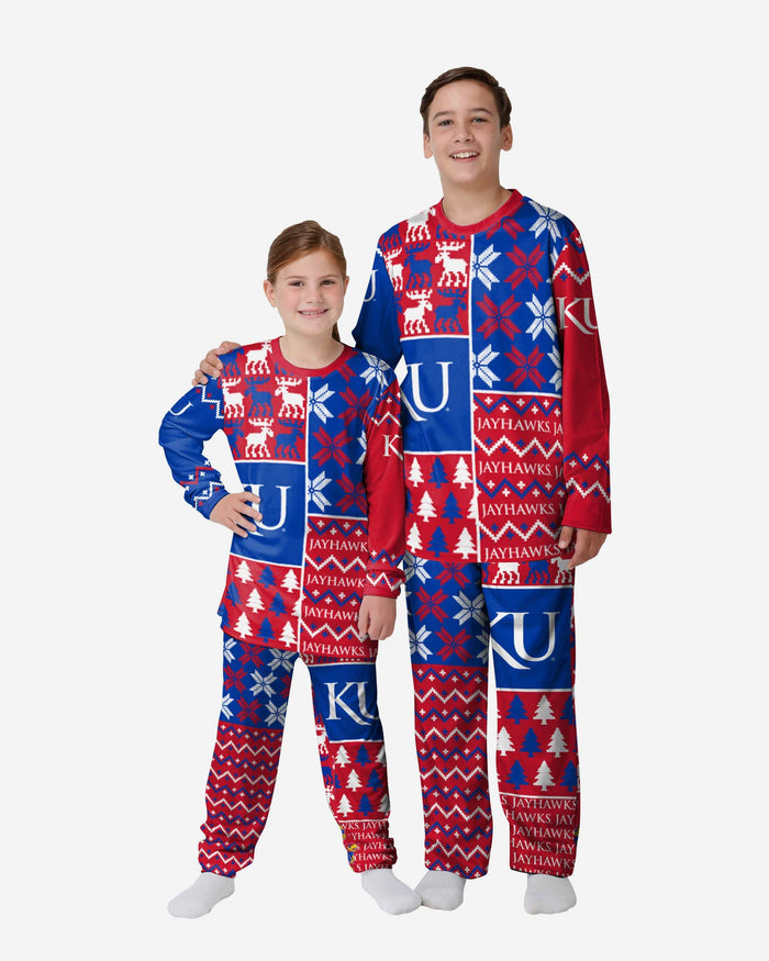 Kansas Jayhawks Youth Busy Block Family Holiday Pajamas FOCO 4 - FOCO.com