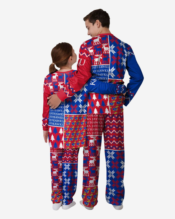 Kansas Jayhawks Youth Busy Block Family Holiday Pajamas FOCO - FOCO.com