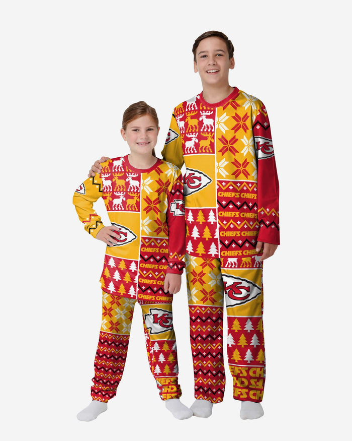 Kansas City Chiefs Youth Busy Block Family Holiday Pajamas FOCO 4 - FOCO.com