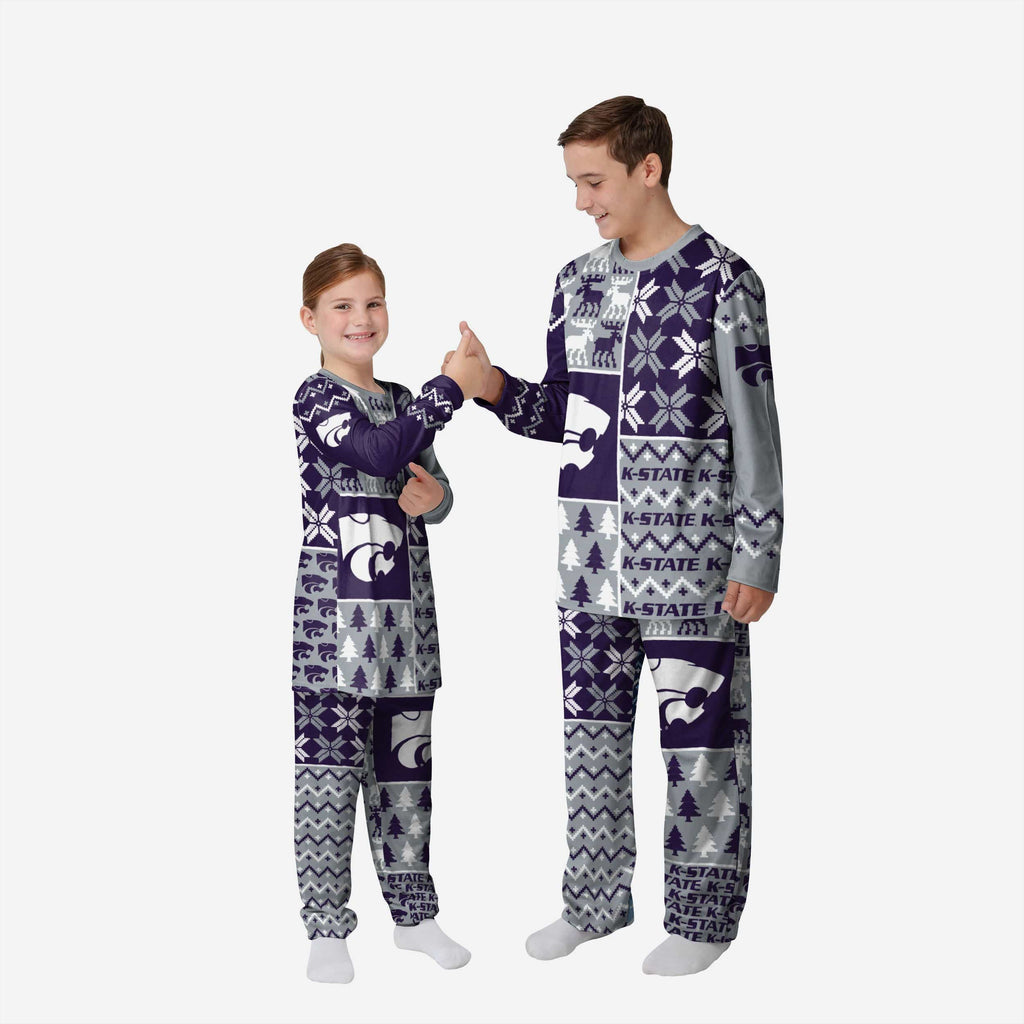 Kansas State Wildcats Youth Busy Block Family Holiday Pajamas FOCO 4 - FOCO.com