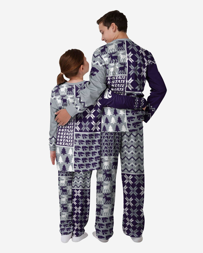 Kansas State Wildcats Youth Busy Block Family Holiday Pajamas FOCO - FOCO.com